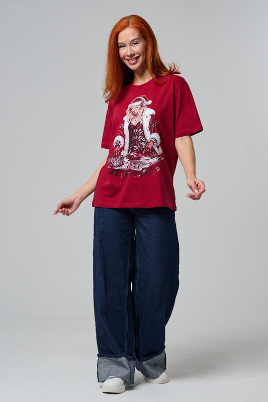 Натали Футболка 572880 8585 бордовый+диско снегурочка