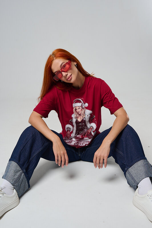 Натали Футболка 572880 8585 бордовый+диско снегурочка