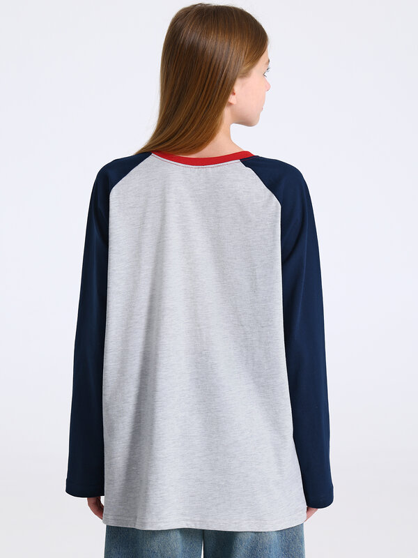 Апрель Лонгслив 573562 1ДДЛД4979002 светло-серый+темно-синий+красный