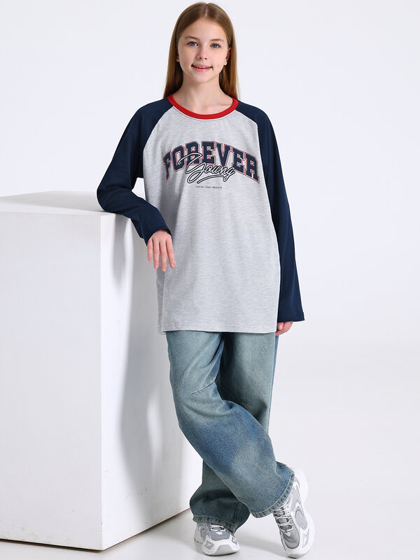 Апрель Лонгслив 573562 1ДДЛД4979002 светло-серый+темно-синий+красный