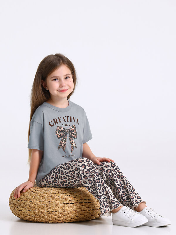 Апрель Комплект 573564 2ДФБ5897223н серый+коричневый леопард на бежевом / Пышный бант леопард