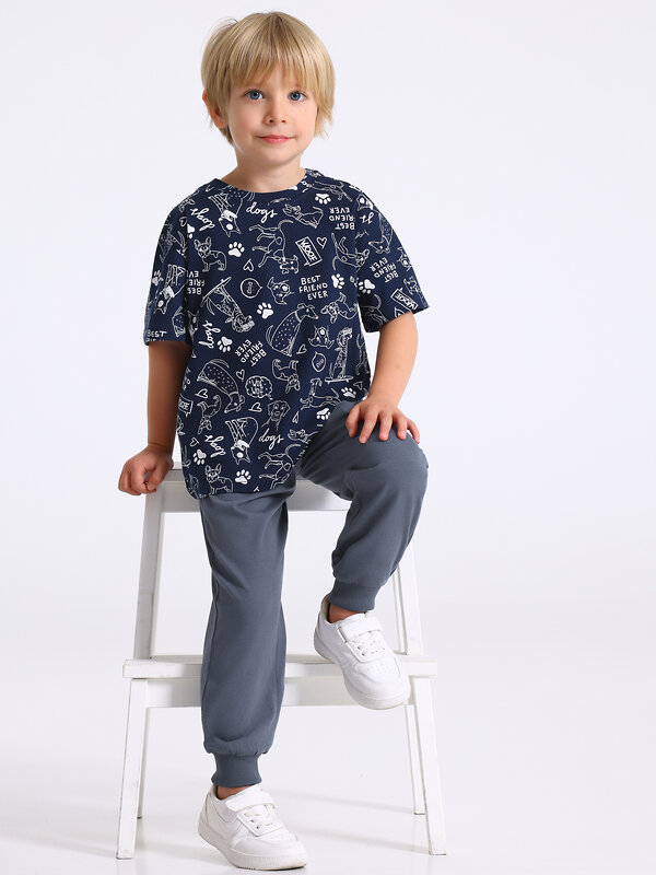 Апрель Комплект 573577 2ПФБ5888001н белые собаки на синем+темно-серый