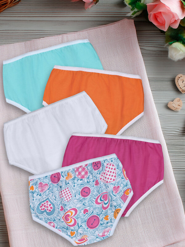 Апрель Трусы 573592 5ДНТ5875001н белый+бирюза+оранжевый+ярко-розовый12+сердца и пуговицы бирюза
