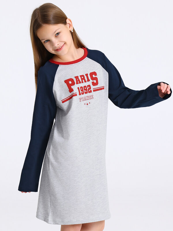 Апрель Платье 573607 1ДПД4989002 светло-серый+темно-синий+красный