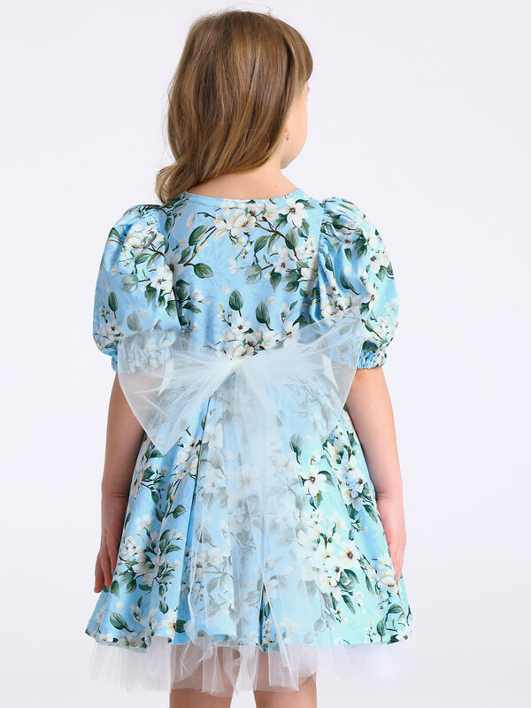 Апрель Платье 573608 1ДПК4929001нс яблоневый цвет на светло-голубом+сливки