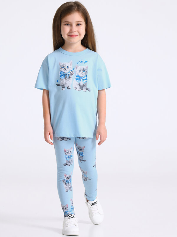 Апрель Комплект 573615 2ДДР5705001н голубой+котята с бантами на голубом / Котята с бантами