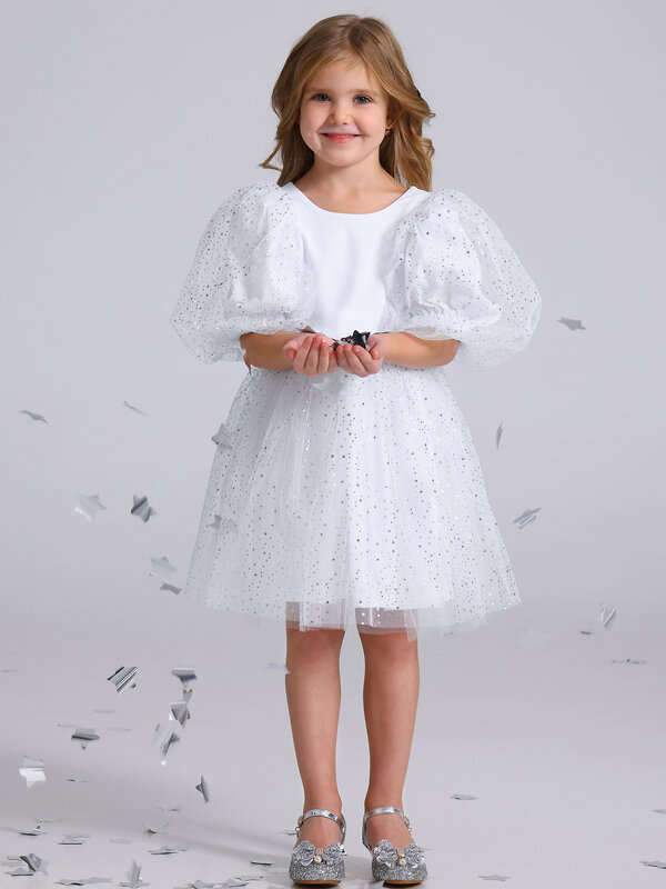 Апрель Платье 573619 1ДПК4595001с белый+серебряные звезды на белом