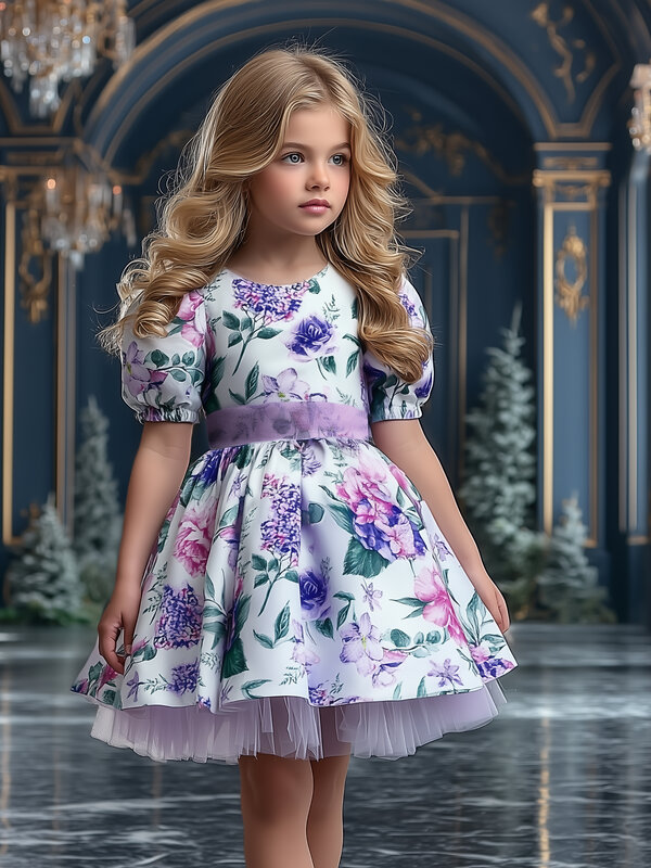 Апрель Платье 573622 1ДПК4929001нс гортензия и сирень на белом+сиреневый