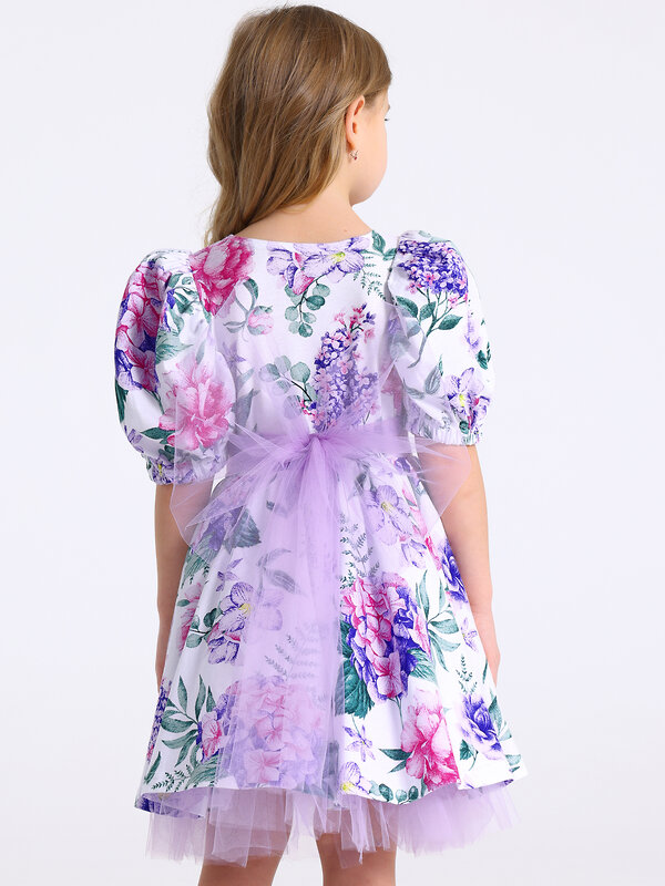 Апрель Платье 573622 1ДПК4929001нс гортензия и сирень на белом+сиреневый