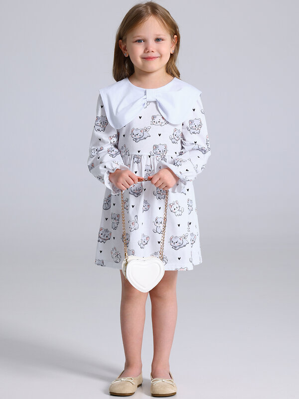 Апрель Платье 573625 1ДПД4955001н котята с сердечками на белом+белый