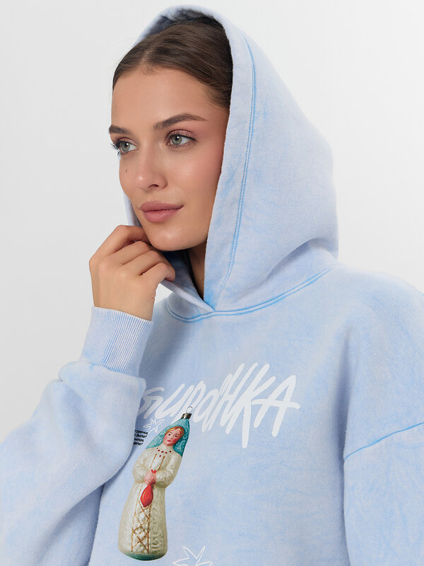 MARK FORMELLE Худи 574109 122775-1 ACID WASH голубой +печать