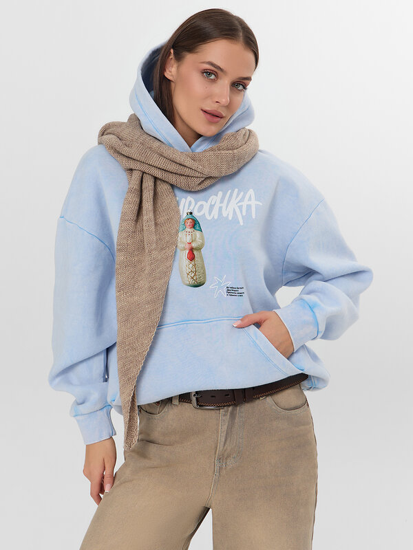 MARK FORMELLE Худи 574109 122775-1 ACID WASH голубой +печать