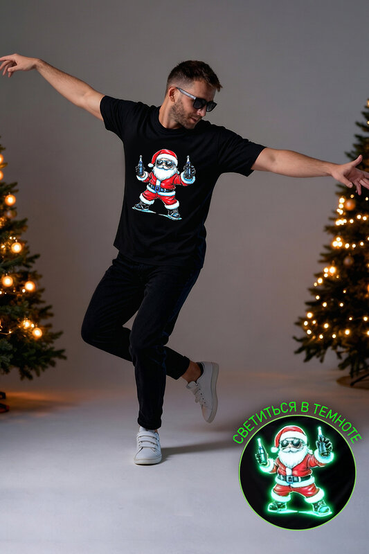 Натали Футболка 574393 8581 черный+дедМ с бутылками