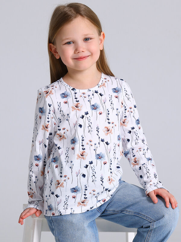 Апрель Лонгслив 574742 1ДДЛД3568001н нежные цветы на белом