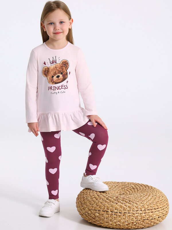 Апрель Комплект 574744 2ДТЛ5874804н нежно-розовый110+светло-розовые сердца на бордовом / Тедди с короной