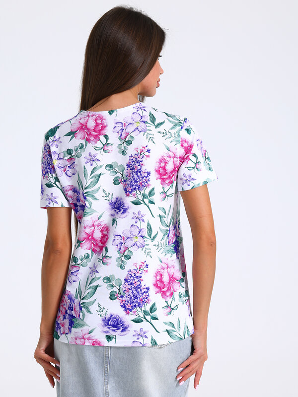Апрель Футболка 574762 1ЖДФК3302001н гортензия и сирень на белом