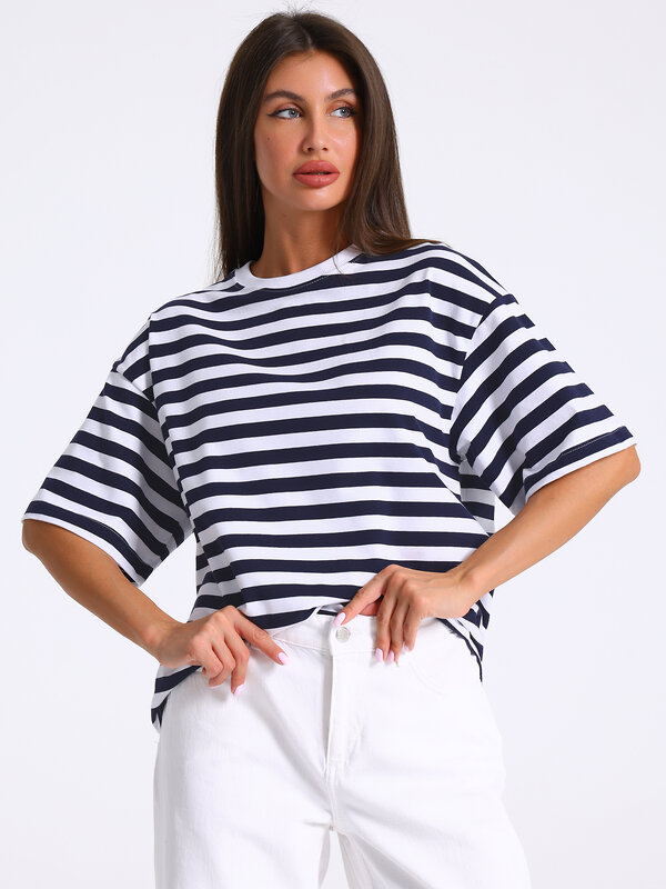 Апрель Футболка 574765 1ЖДФК4660804н полоска темно-синий 16+белый 16+белый