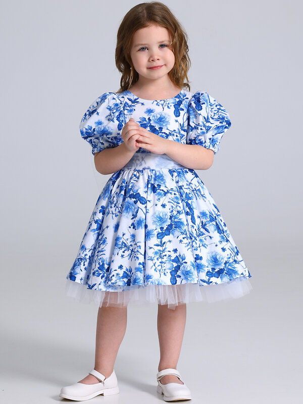 Апрель Платье 574768 1ДПК4929001нс розы гжель на белом+белый