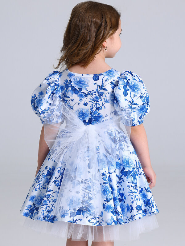 Апрель Платье 574768 1ДПК4929001нс розы гжель на белом+белый