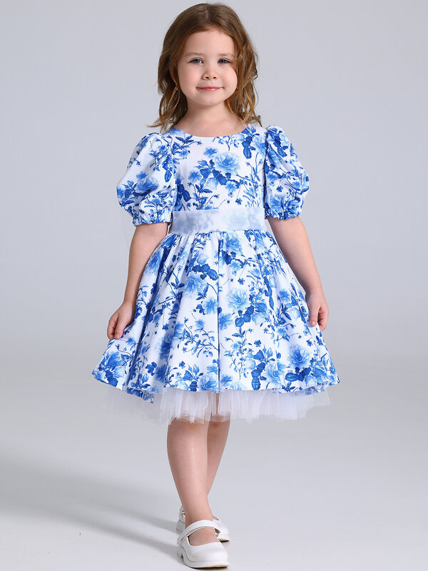 Апрель Платье 574768 1ДПК4929001нс розы гжель на белом+белый