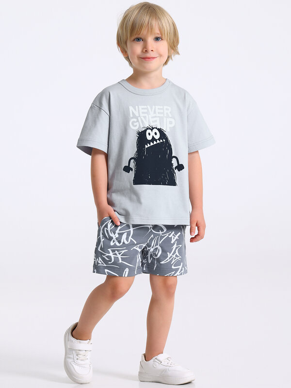 Апрель Комплект 575456 2ПФШ5773804н светло-серый+белые граффити на темно-сером / Сердитый монстрик