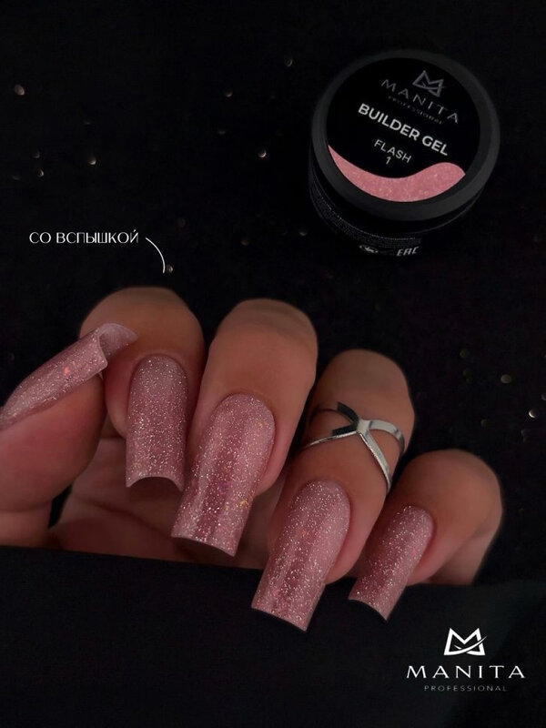 MANITA Гель моделирующий для ногтей с хлопьями юки / Builder Gel Flash №01, 15 мл 575778 28218 