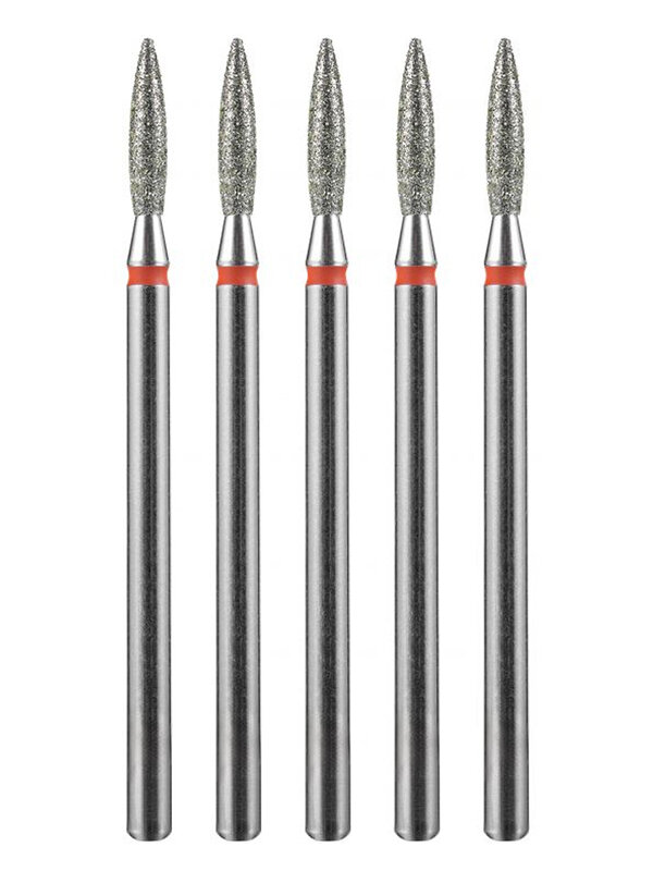 MANITA Фреза алмазная пламя острое удлиненное для аппаратного маникюра 856.104.243.100.021 ФАП-2.1 10М, красная насечка, ø 2,1 мм, 5 шт. 577561 28342 