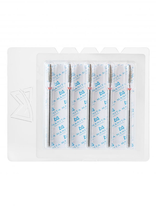 MANITA Фреза алмазная пламя тупое для аппаратного маникюра 856.104.244.100.021 ФАПЗ-2,1 10М, красная насечка, ø 2,1 мм, 5 шт. 577562 28345 