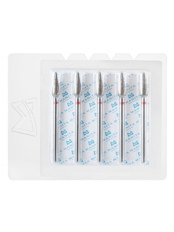 MANITA Фреза алмазная капля большая для аппаратного маникюра 856.104.260.120.040 ФАК-4,0 12М, красная насечка, ø 4,0 мм, 5 шт. 577564 28347 