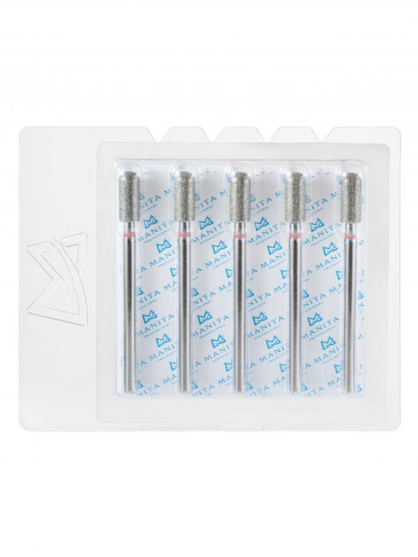 MANITA Фреза алмазная цилиндр закругленный для аппаратного маникюра 856.104.141.090.040 ФАЦС-4,0 9М, красная насечка, ø 4,0 мм, 5 шт. 577568 28337 