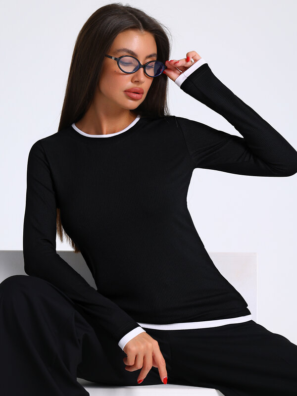 Апрель Лонгслив 577572 1ЖДЛД4616323 черный+белый