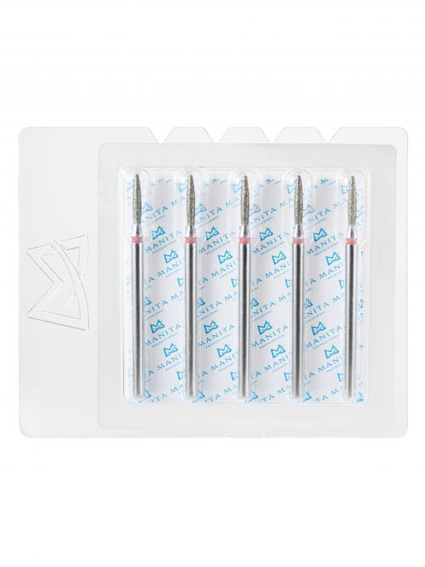 MANITA Фреза алмазная пламя тупое для аппаратного маникюра 856.104.244.100.018 ФАПЗ-1.8-10М, красная насечка, ø 1,8 мм, 5 шт. 577578 28344 