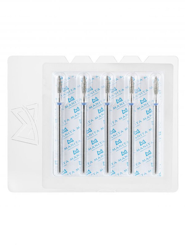 MANITA Фреза алмазная пламя острое для аппаратного маникюра 866.104.243.080.021 ФАП-2.1-8С, синяя насечка, ø 2,1 мм, 5 шт. 577580 28362 