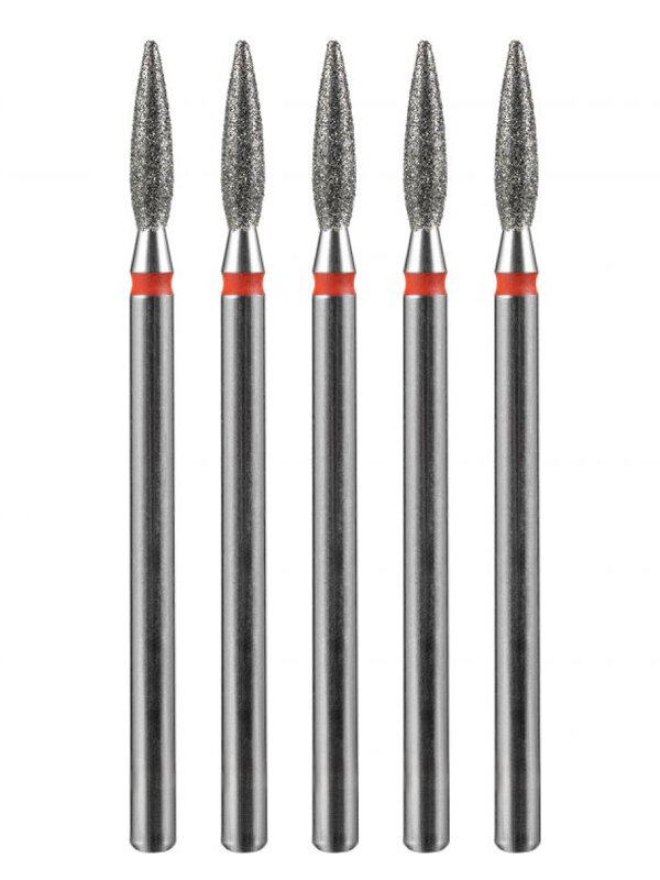 MANITA Фреза алмазная пламя острое удлиненное для аппаратного маникюра 856.104.243.100.023 ФАП-2.3-10М, красная насечка, ø 2,3 мм, 5 шт. 577582 28343 