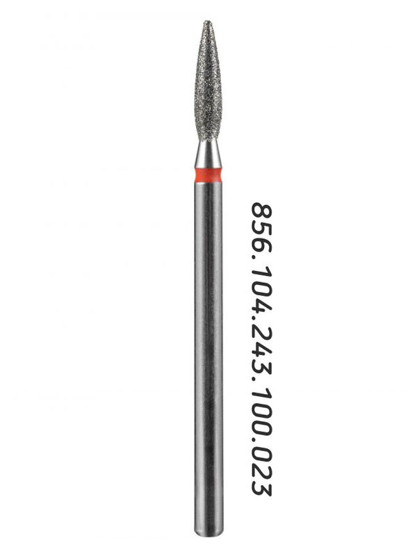 MANITA Фреза алмазная пламя острое удлиненное для аппаратного маникюра 856.104.243.100.023 ФАП-2.3-10М, красная насечка, ø 2,3 мм, 5 шт. 577582 28343 