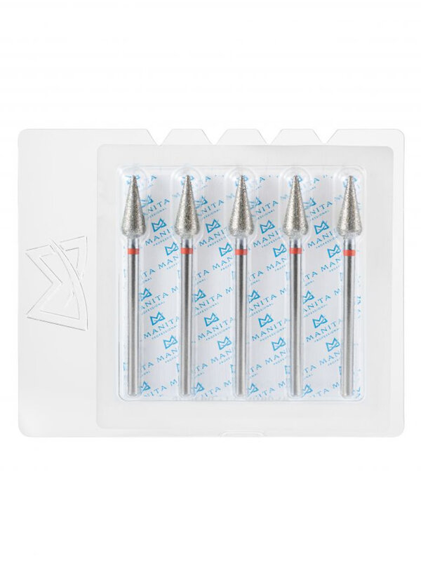 MANITA Фреза алмазная капля большая для аппаратного маникюра 856.104.260.125.050 ФАК-5,0 12,5М, красная насечка, ø 5,0 мм, 5 шт. 577593 28348 