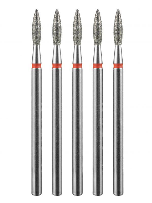 MANITA Фреза алмазная пламя острое для аппаратного маникюра 856.104.243.080.021 ФАП-2.1-8М, красная насечка, ø 2,1 мм, 5 шт. 577594 28340 