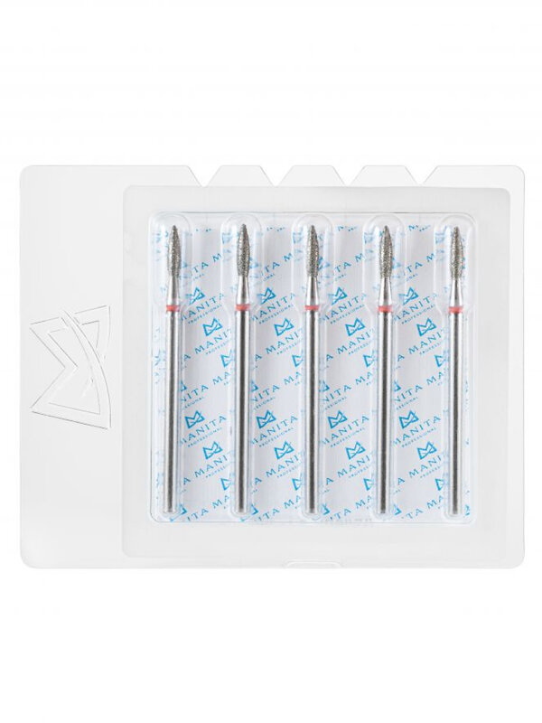 MANITA Фреза алмазная пламя острое для аппаратного маникюра 856.104.243.080.021 ФАП-2.1-8М, красная насечка, ø 2,1 мм, 5 шт. 577594 28340 