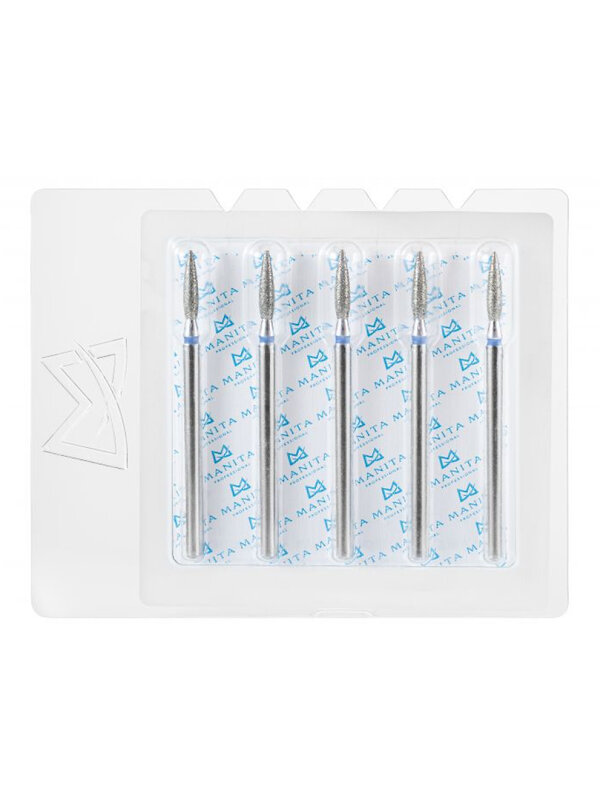 MANITA Фреза алмазная пламя острое удлиненное для аппаратного маникюра 866.104.243.100.023 ФАП-2.3-10С, синяя насечка, ø 2,3 мм, 5 шт. 577600 28367 