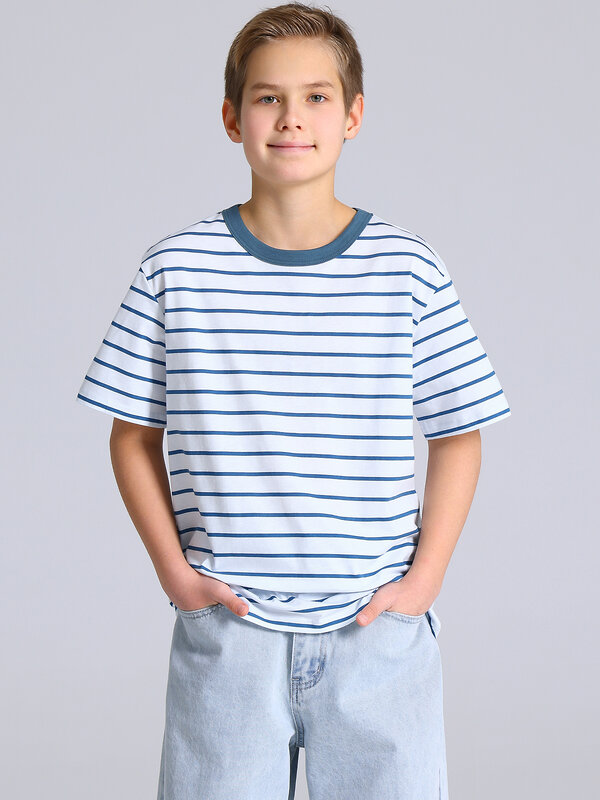 Апрель Футболка 577610 1ПДФК4332001н полоска белый+синий