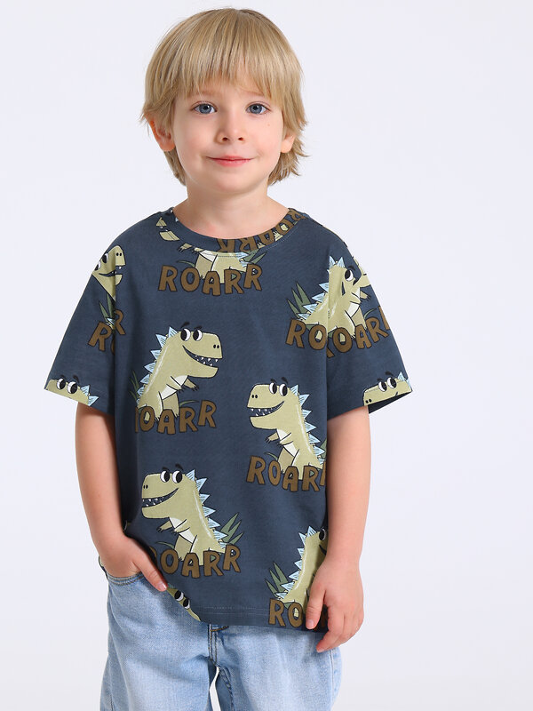 Апрель Футболка 577612 1ПДФК4590001н крупные динозавры на темно-сером