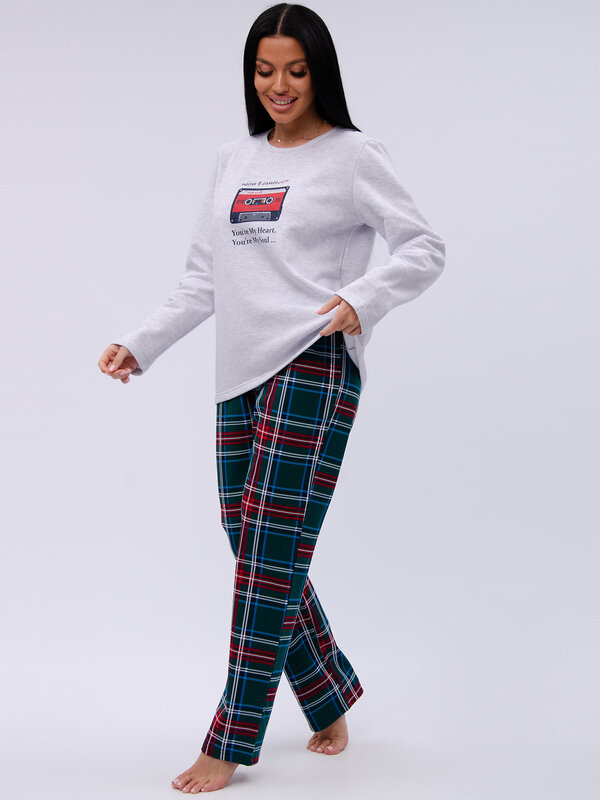 Malina Пижама 577659 3189 светло-серый меланж/зелёный