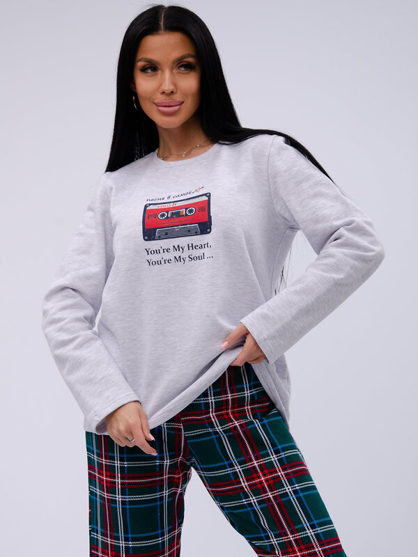 Malina Пижама 577659 3189 светло-серый меланж/зелёный