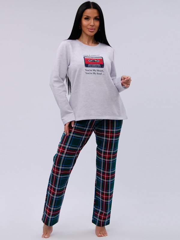 Malina Пижама 577659 3189 светло-серый меланж/зелёный