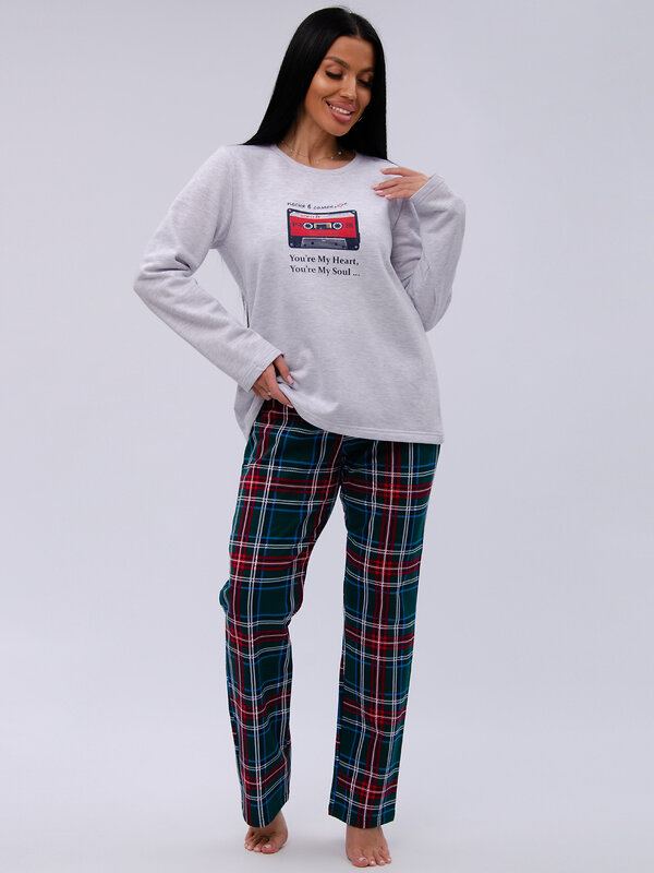 Malina Пижама 577659 3189 светло-серый меланж/зелёный