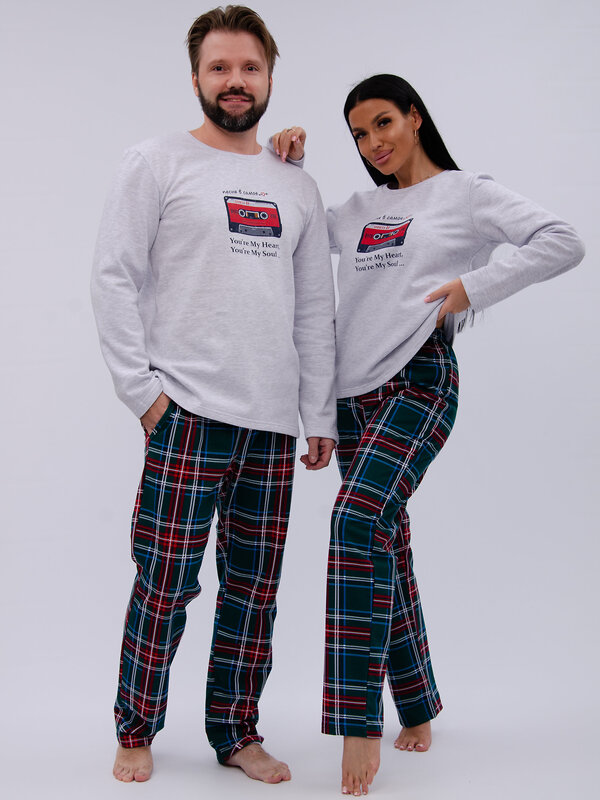 Malina Пижама 577663 3190 светло-серый меланж/зелёный