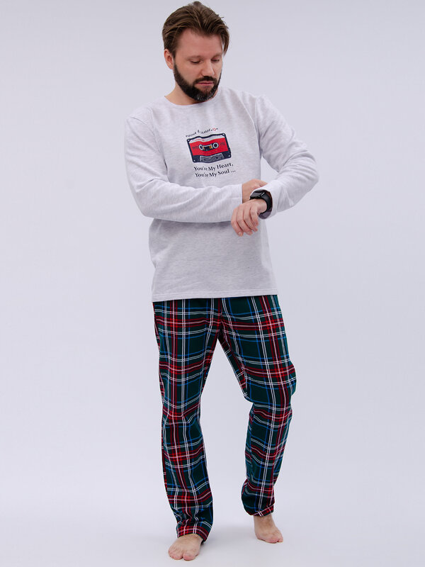 Malina Пижама 577663 3190 светло-серый меланж/зелёный