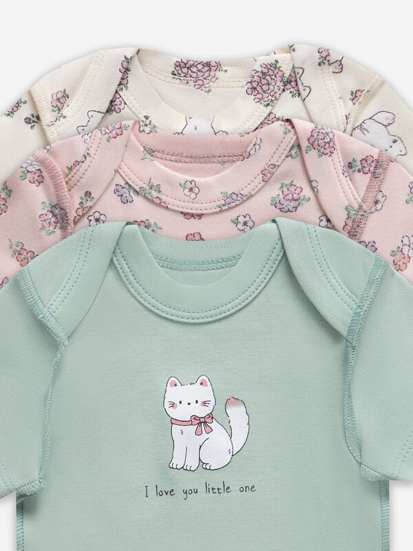 MARK FORMELLE Боди детское 578130 13015-1-3 котики с цветами на молочном +мята +цветочки на розовом