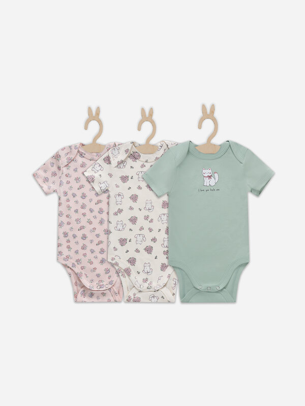 MARK FORMELLE Боди детское 578139 13015-3 котики с цветами на молочном +мята +цветочки на розовом