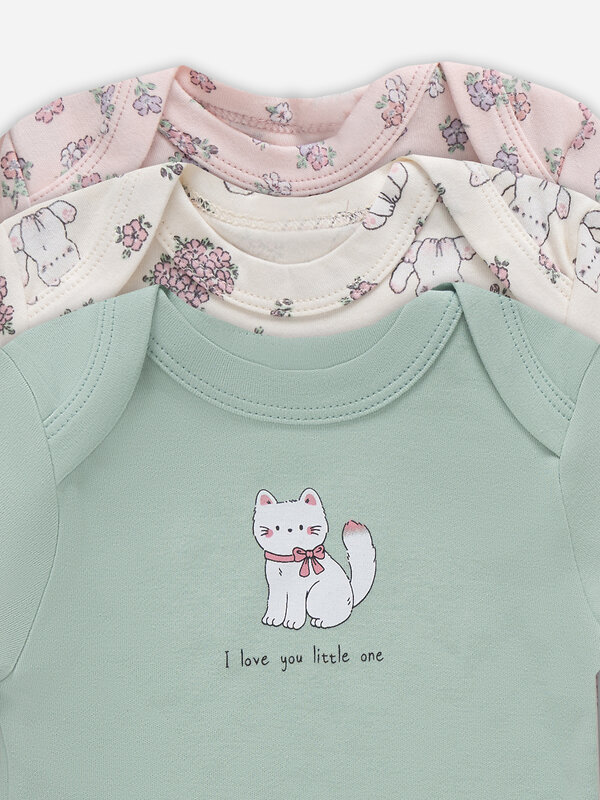 MARK FORMELLE Боди детское 578139 13015-3 котики с цветами на молочном +мята +цветочки на розовом